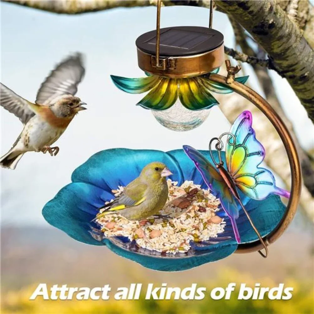 Solar Bird Feeder for Outside Hanging Wild Birdfeeders Seed Tray Outdoor